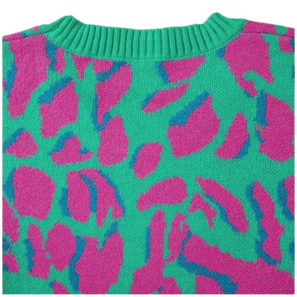 NWOT Spotted Print Kelly Green and Hot Pink Hannah Banana Sweater Women's XL - Picture 3 of 3